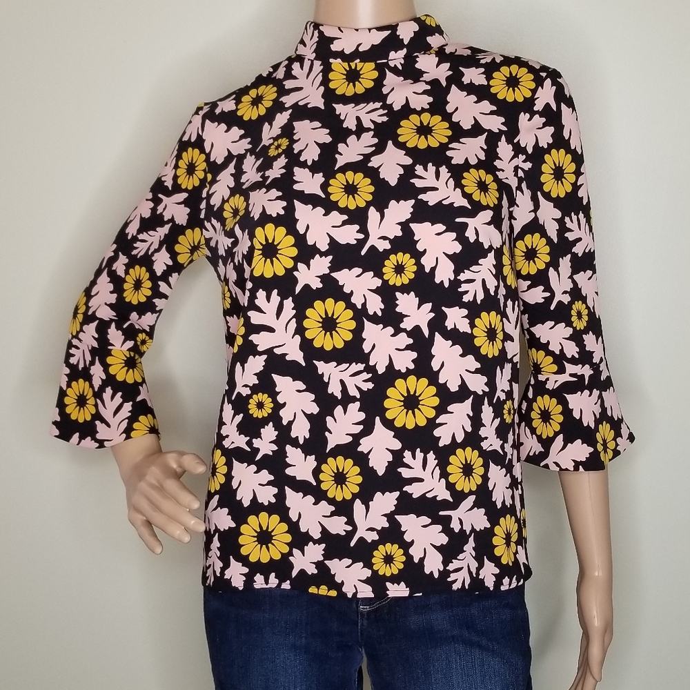 SALE Topshop High Collar Zip Flower Power Shirt